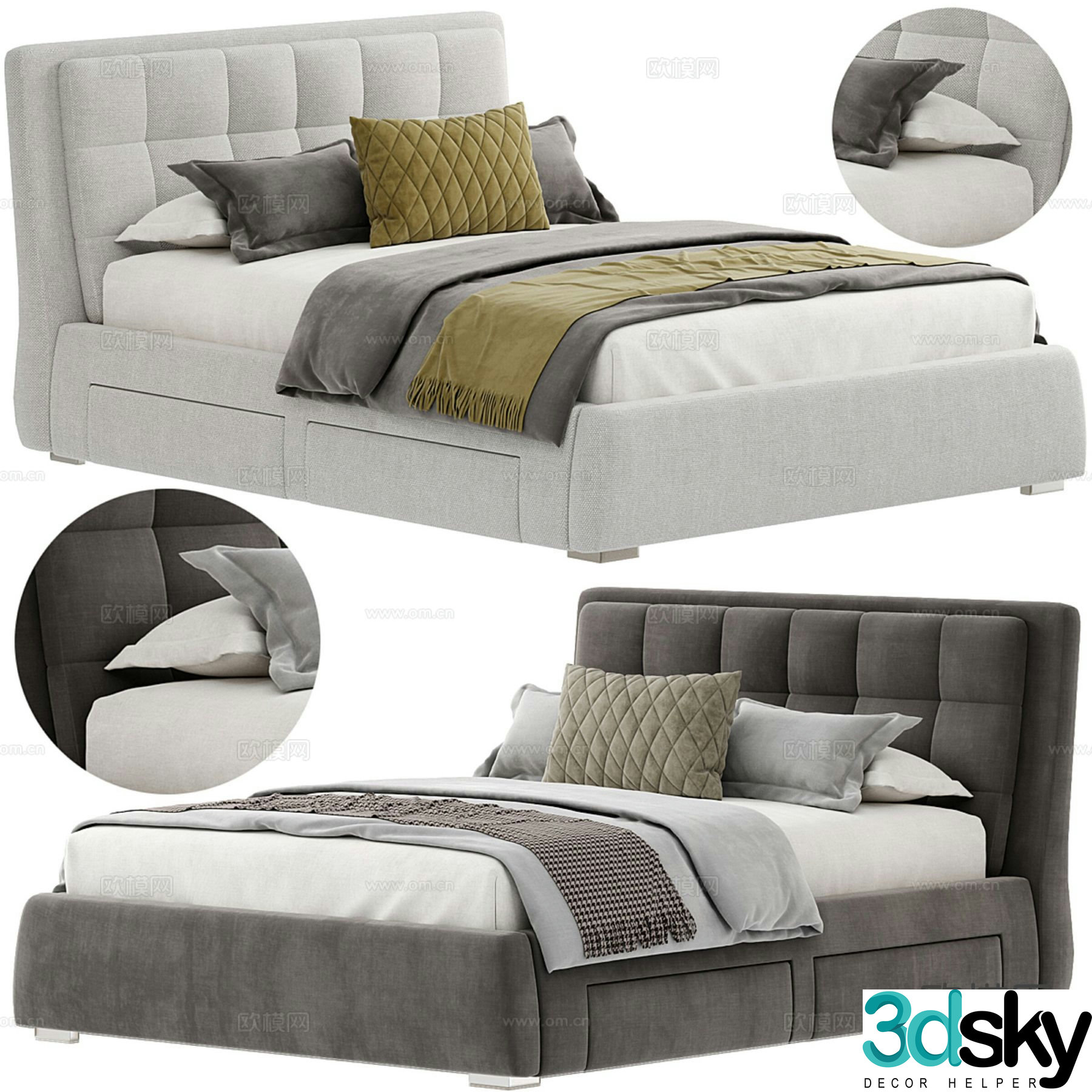 Modern double bed 3d model