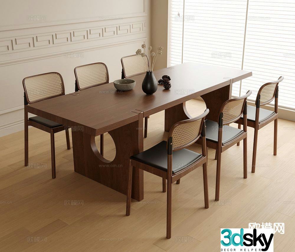Medieval style dining table and chairs 3d model