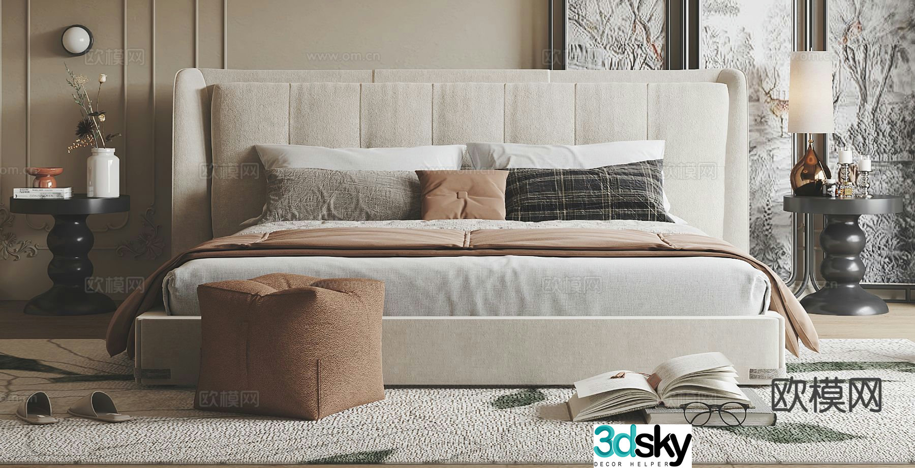 Modern double bed 3d model