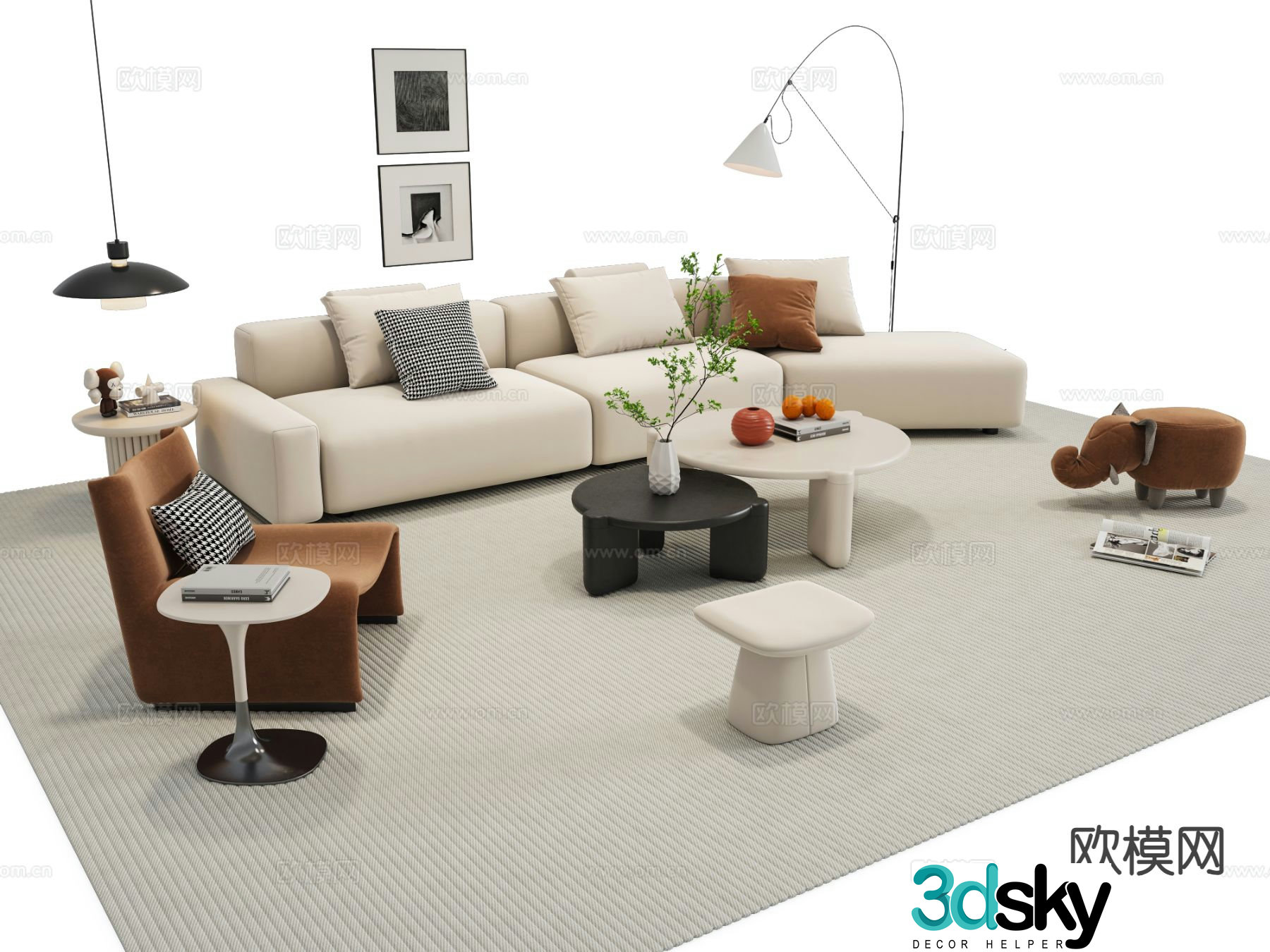 Creamy sofa combination sofa 3d model