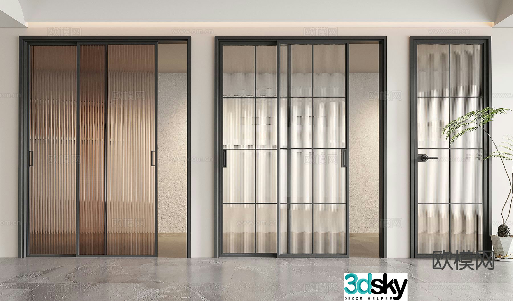 Modern balcony sliding door kitchen sliding door Changhong glass door 3d model