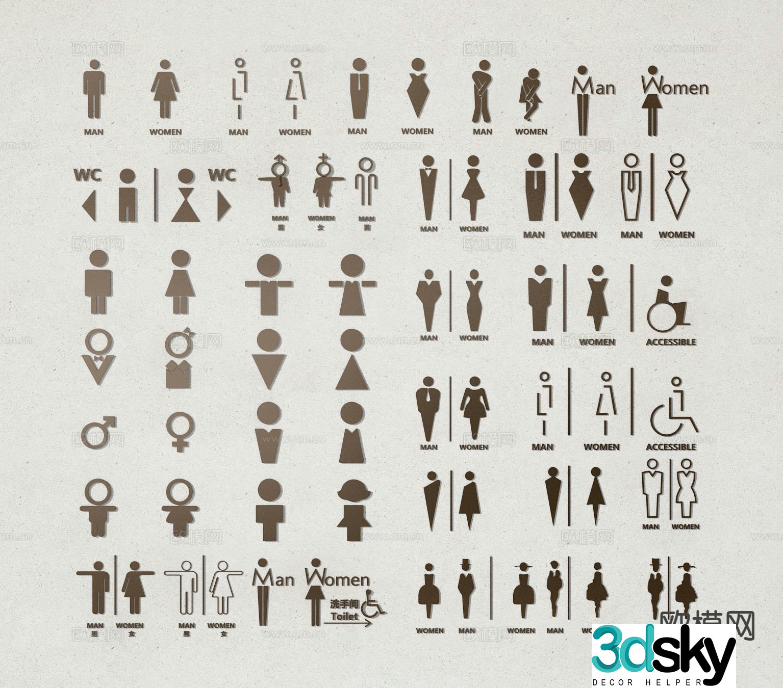 Modern bathroom signage 3D model