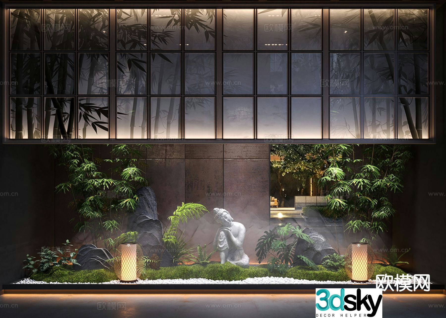 New Chinese style interior landscape moss installation 3D model