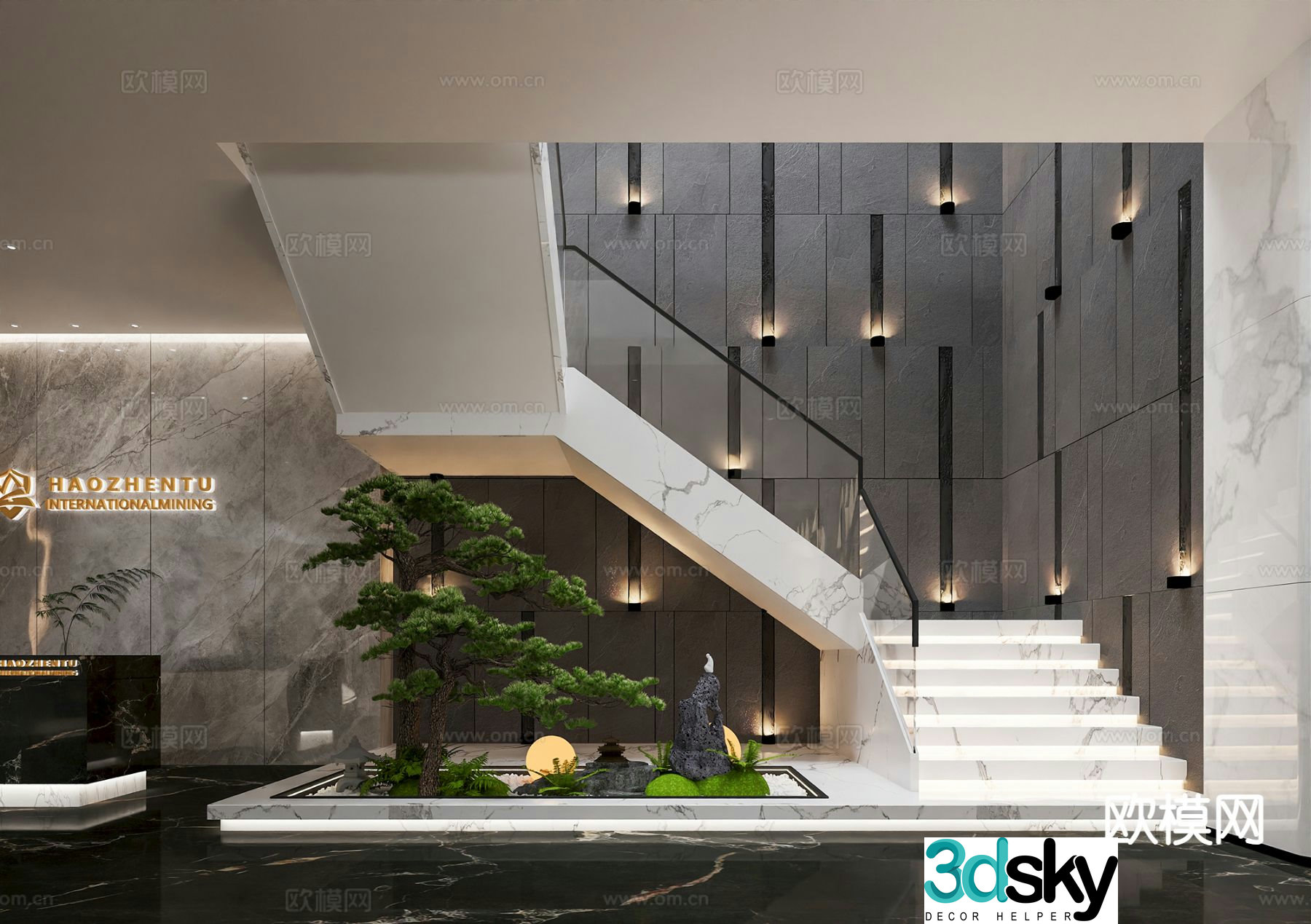 Modern stairwell stair landscaping 3d model