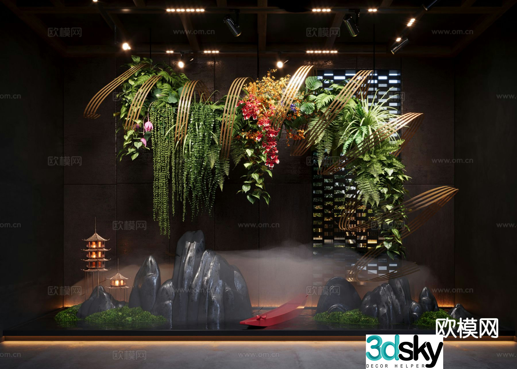 New Chinese style interior landscape rockery waterscape 3D model