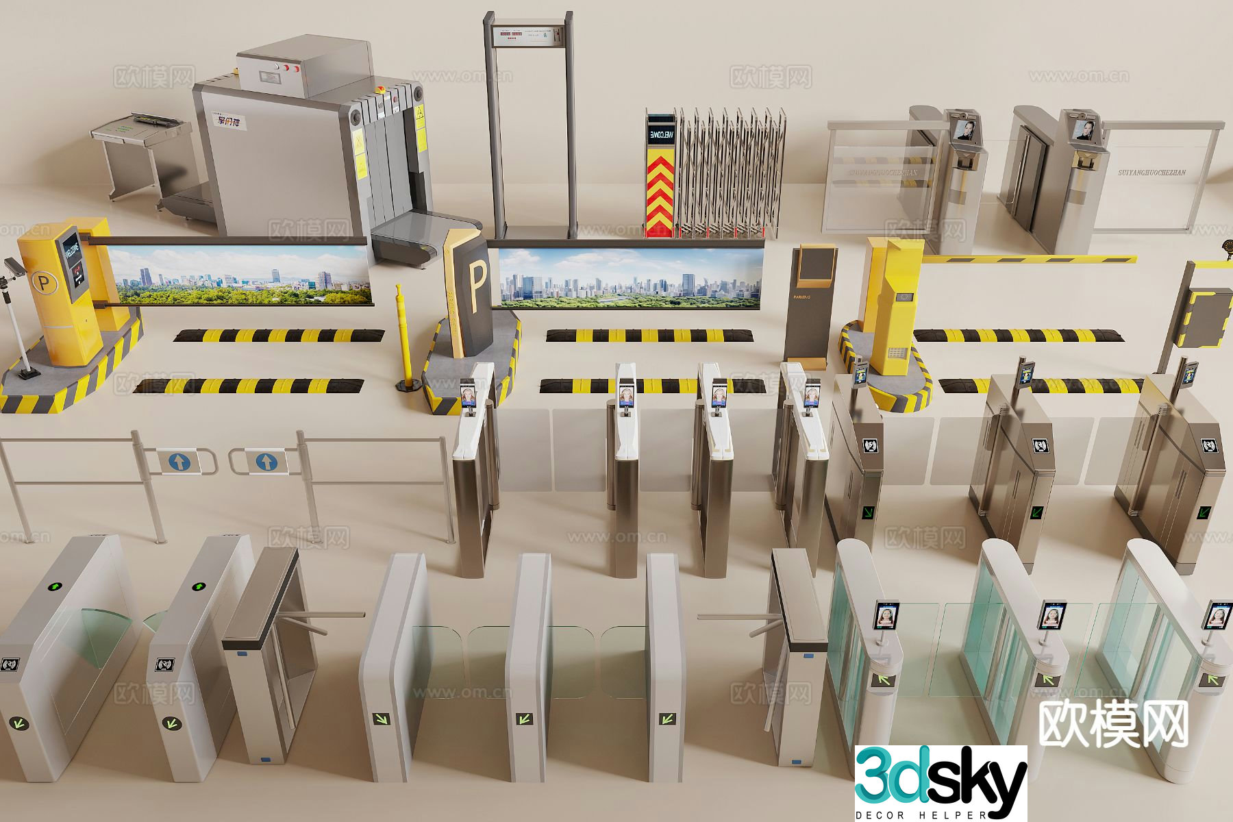 Modern access control machine gate 3d model