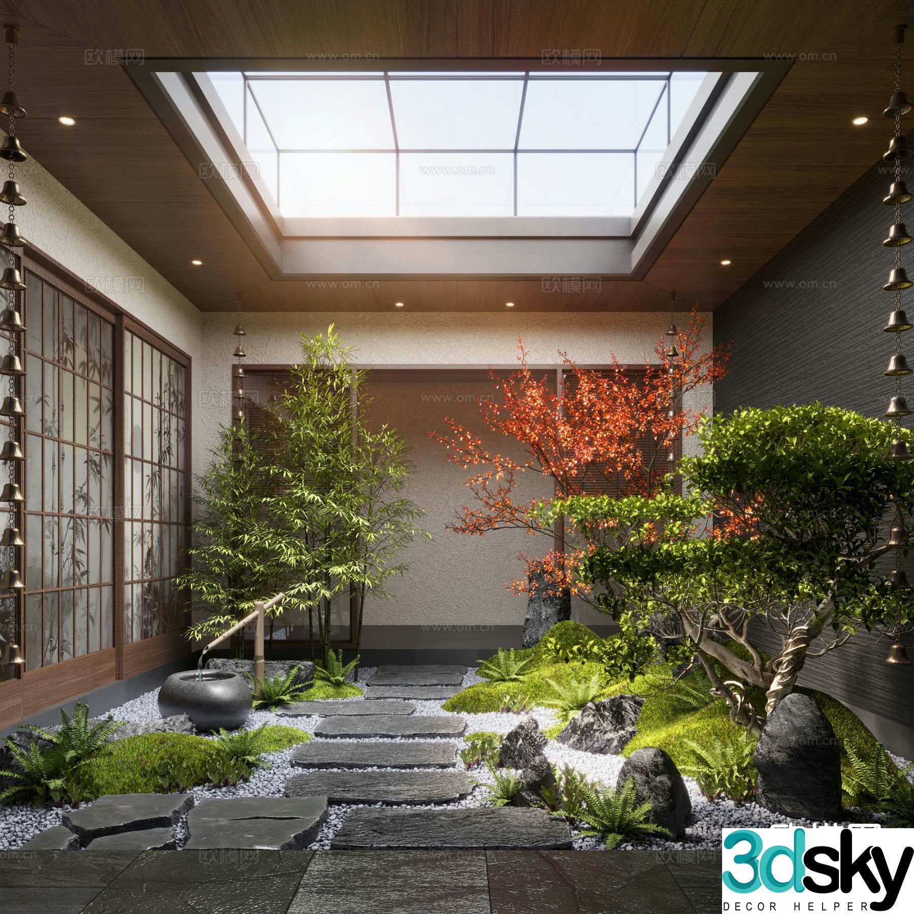 New Chinese Zen Patio Courtyard Landscape 3D Model