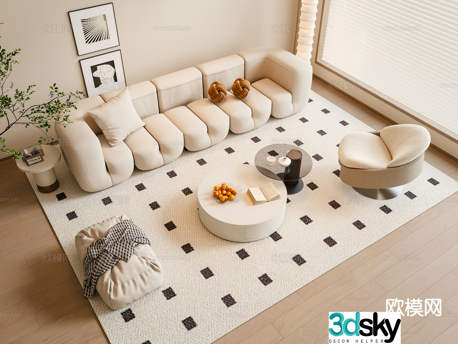 Cream style sofa modular sofa 3d model