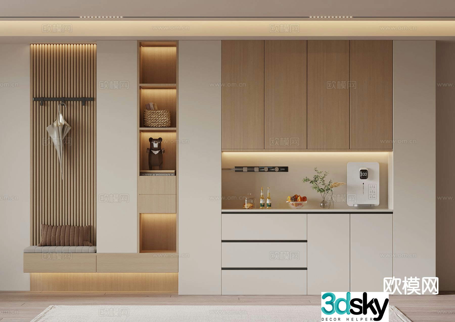 Cream style shoe cabinet wine cabinet 3d model