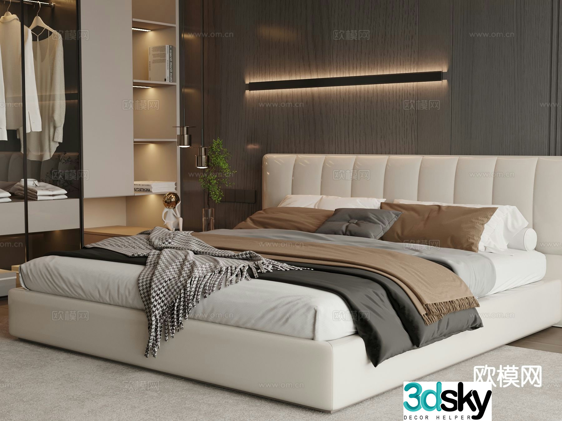 Light luxury double bed 3D model