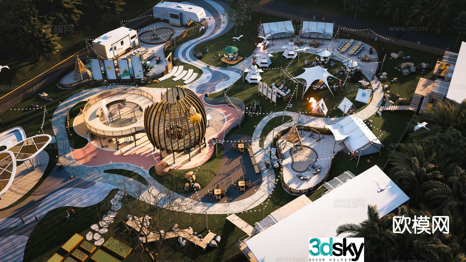 Modern camping park holiday campsite 3d model