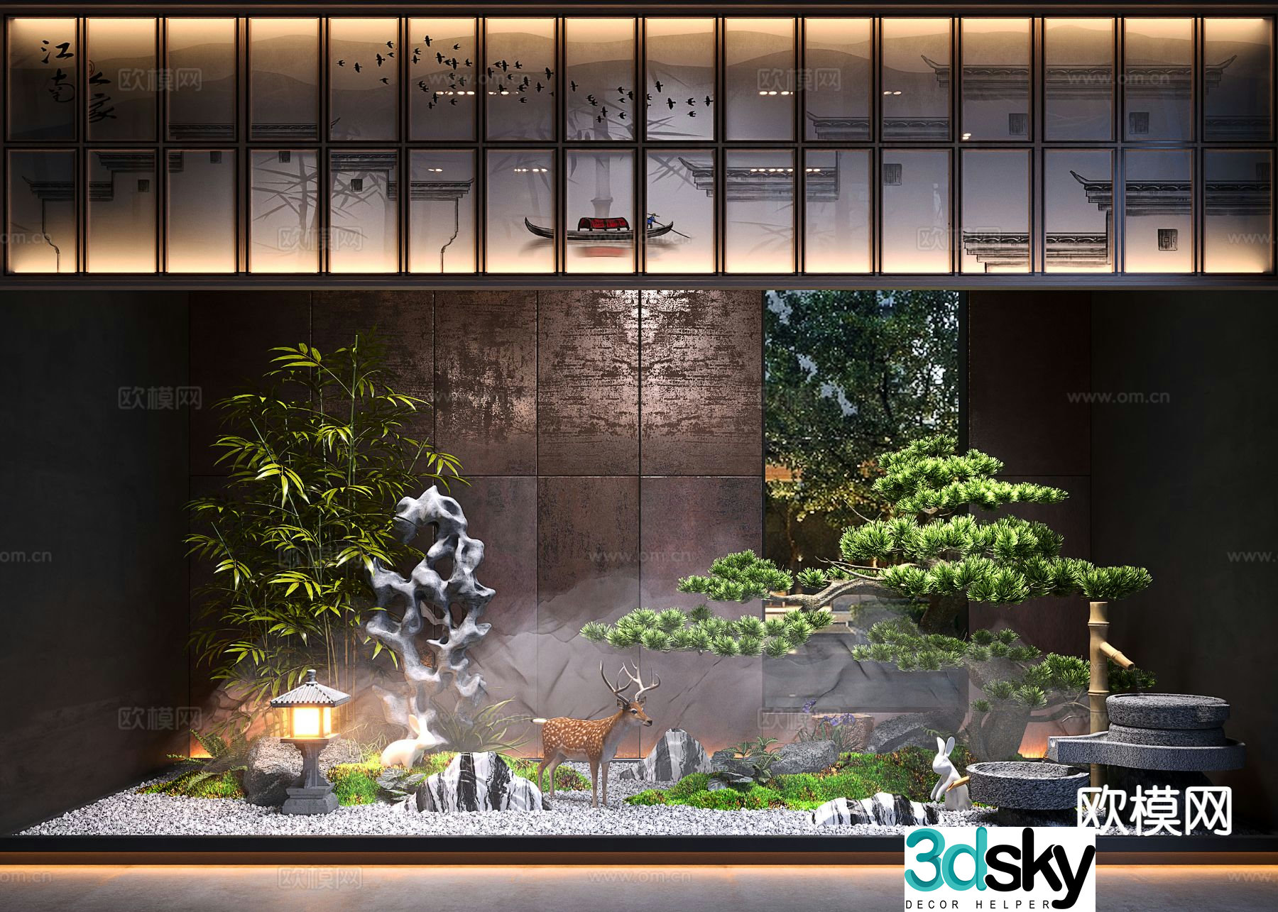 New Chinese style interior landscape dry landscape sketch 3D model