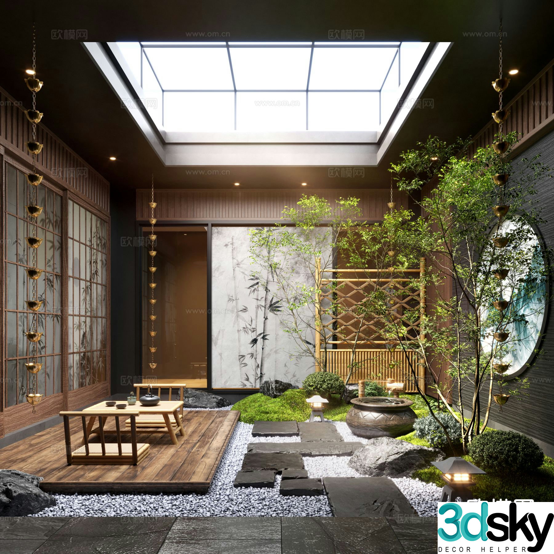 New Chinese Zen Patio Courtyard Landscape 3D Model
