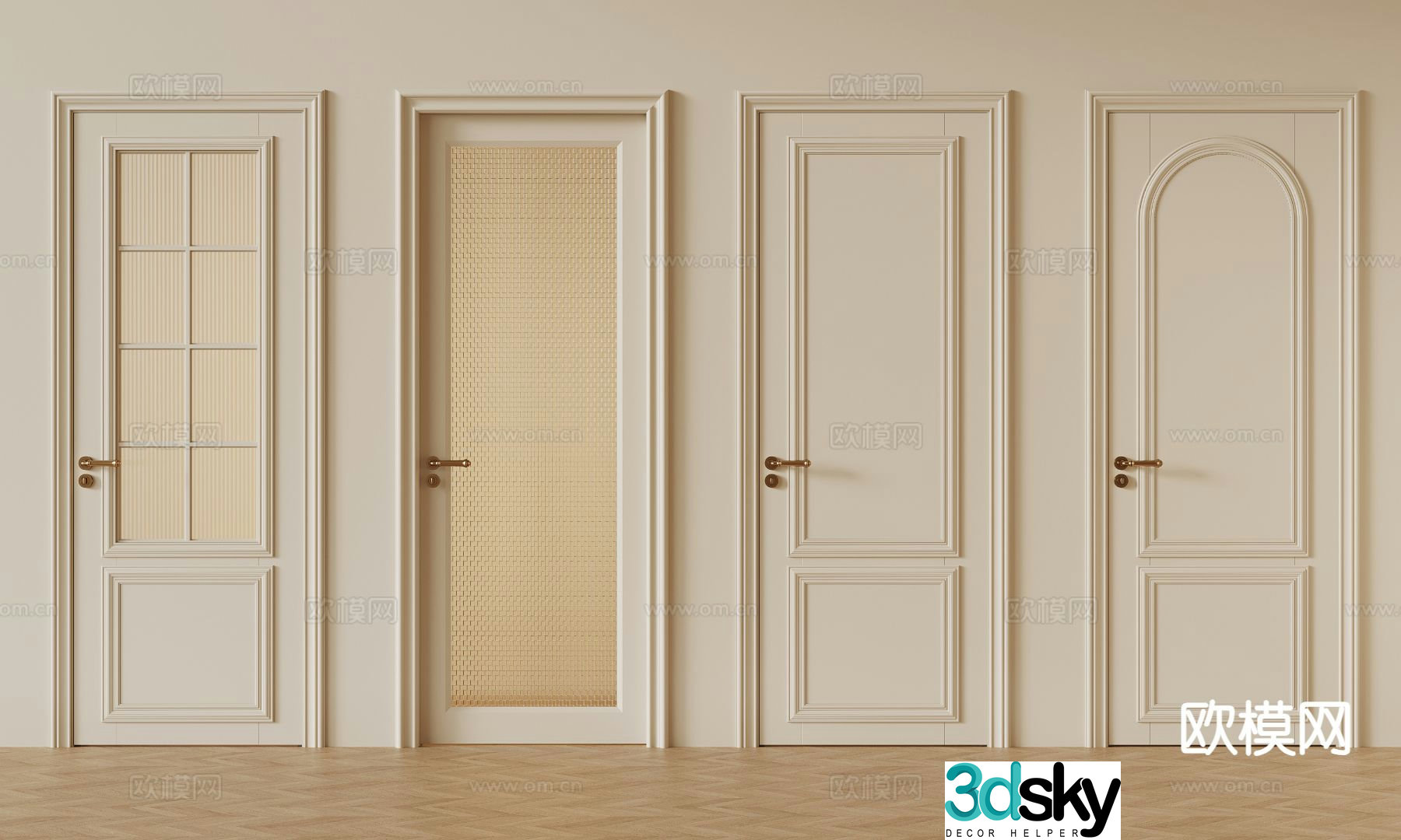 French single-open door glass door bathroom door 3D model