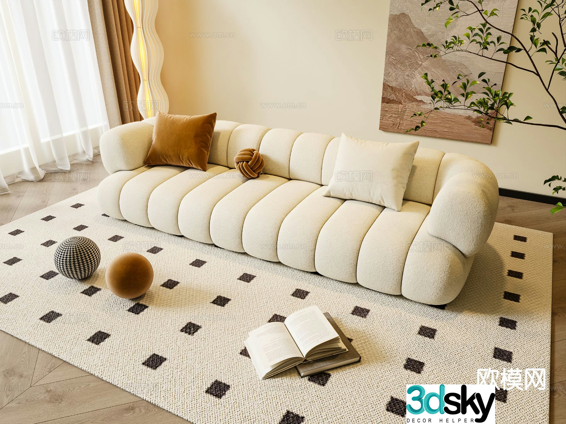Creamy sofa combination sofa 3d model