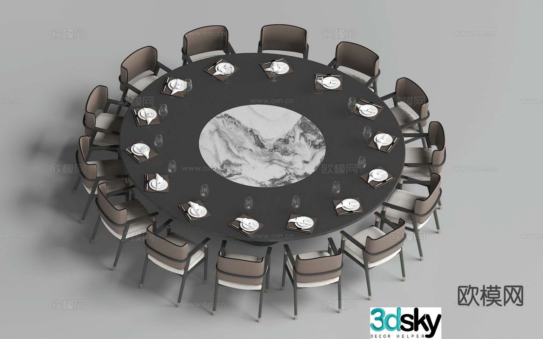 New Chinese round dining table and chair 3D model