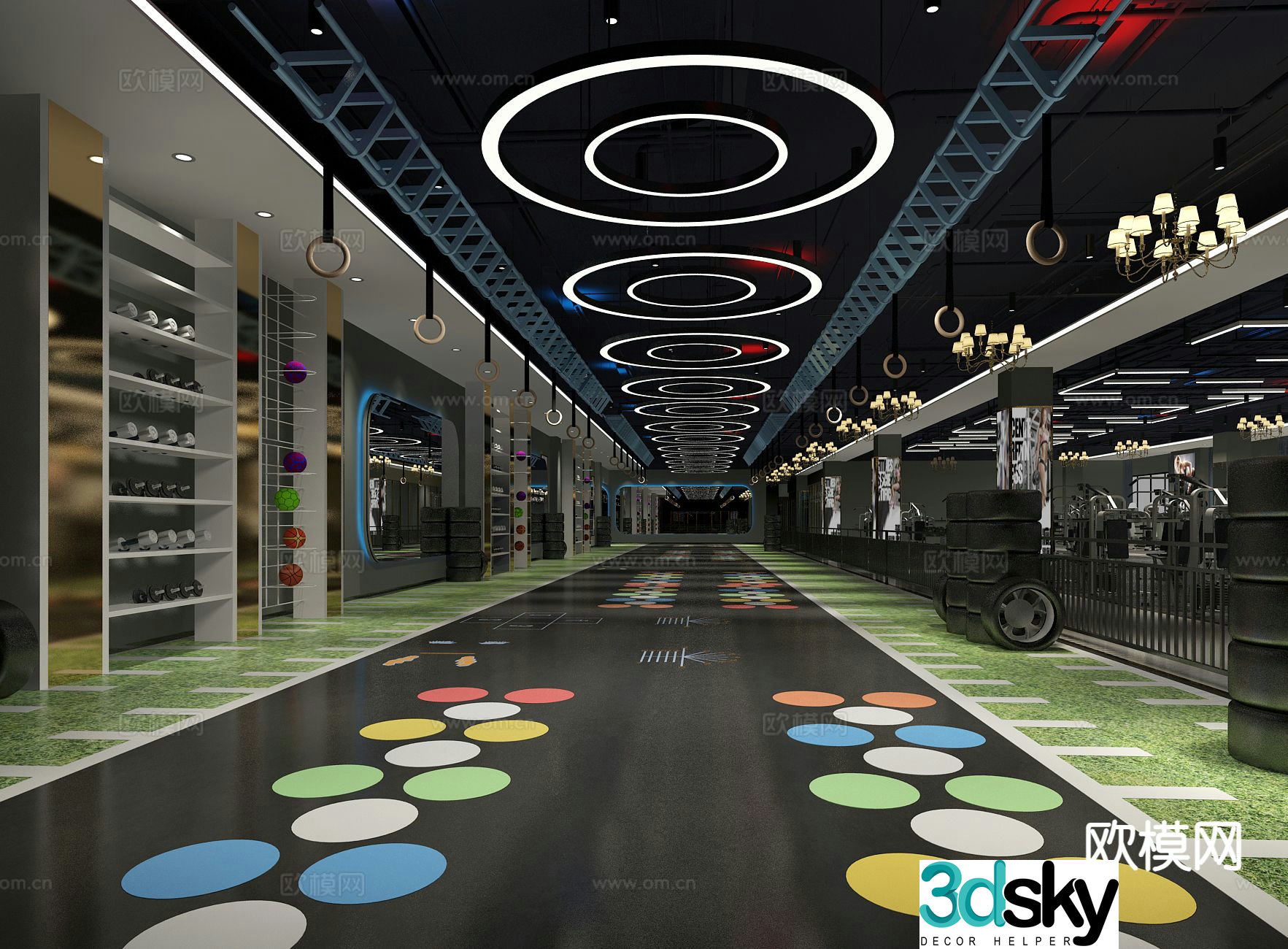 Industrial style gym fitness venue gym 3d model