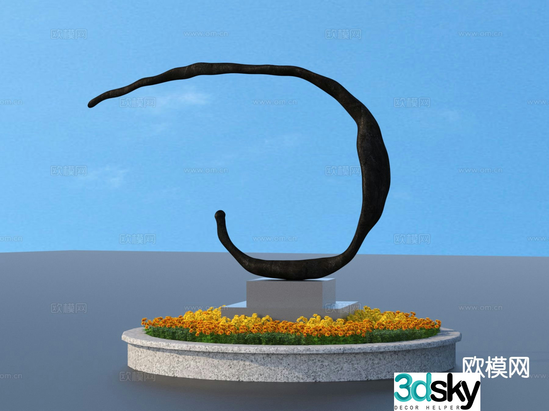 Flower Pond Seat Landscape Sculpture 3D Model