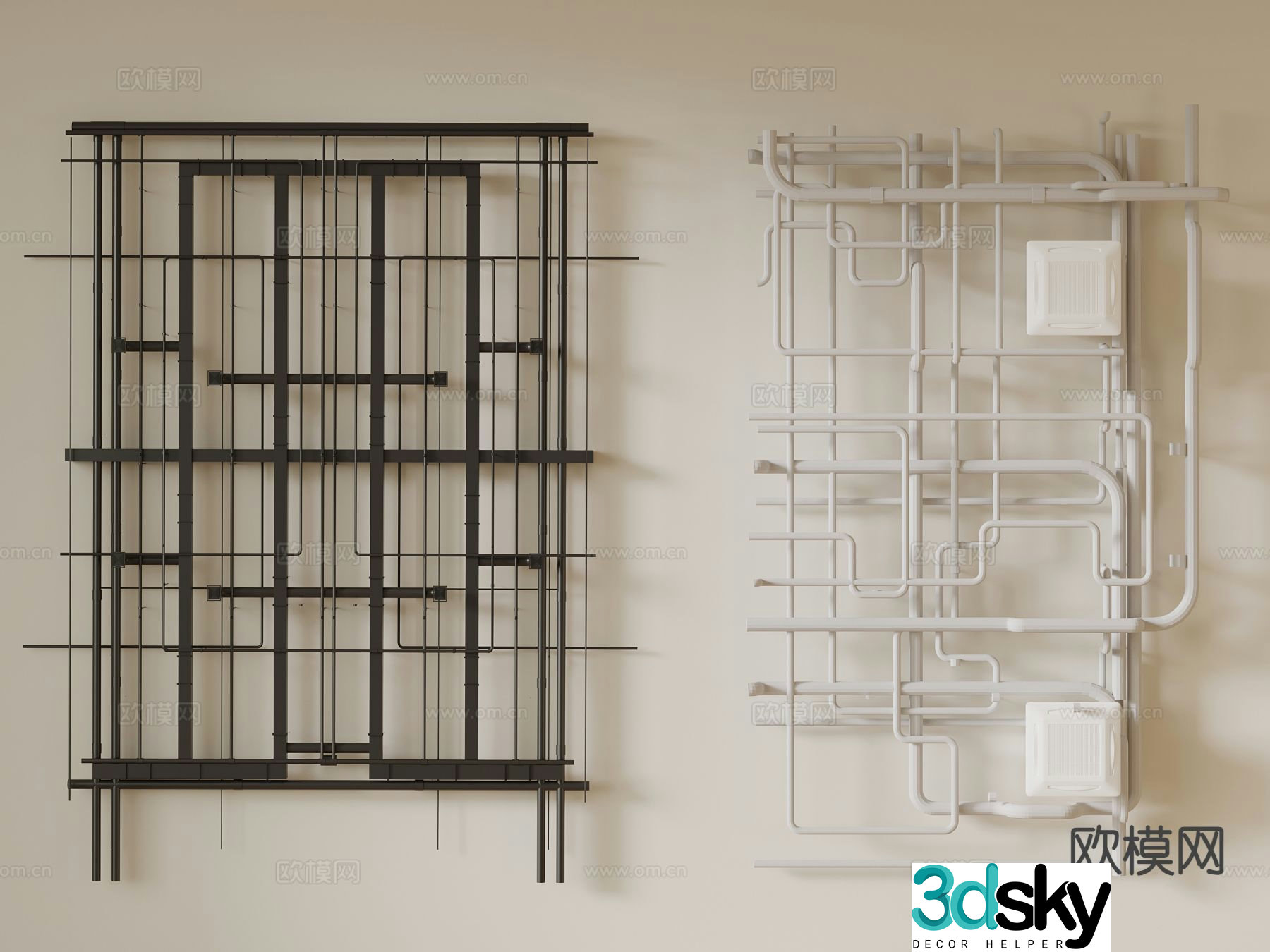 Industrial style ceiling suspended pipe roof 3D model