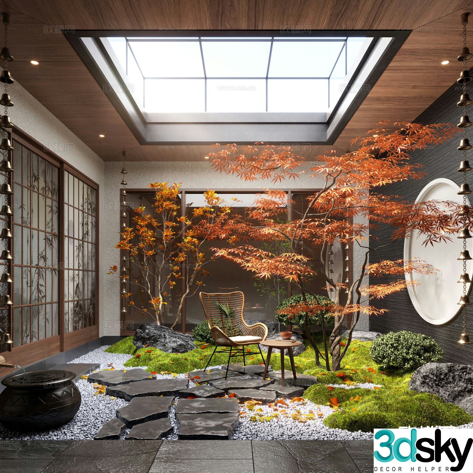 New Chinese Zen Patio Courtyard Landscape 3D Model