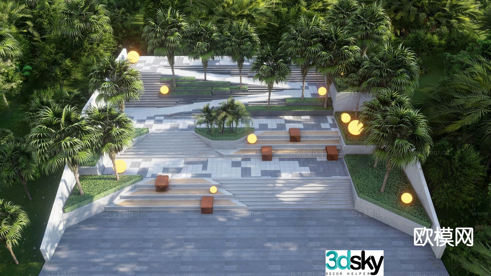 Modern steps landscape landscape chair commercial street sunken steps 3d model