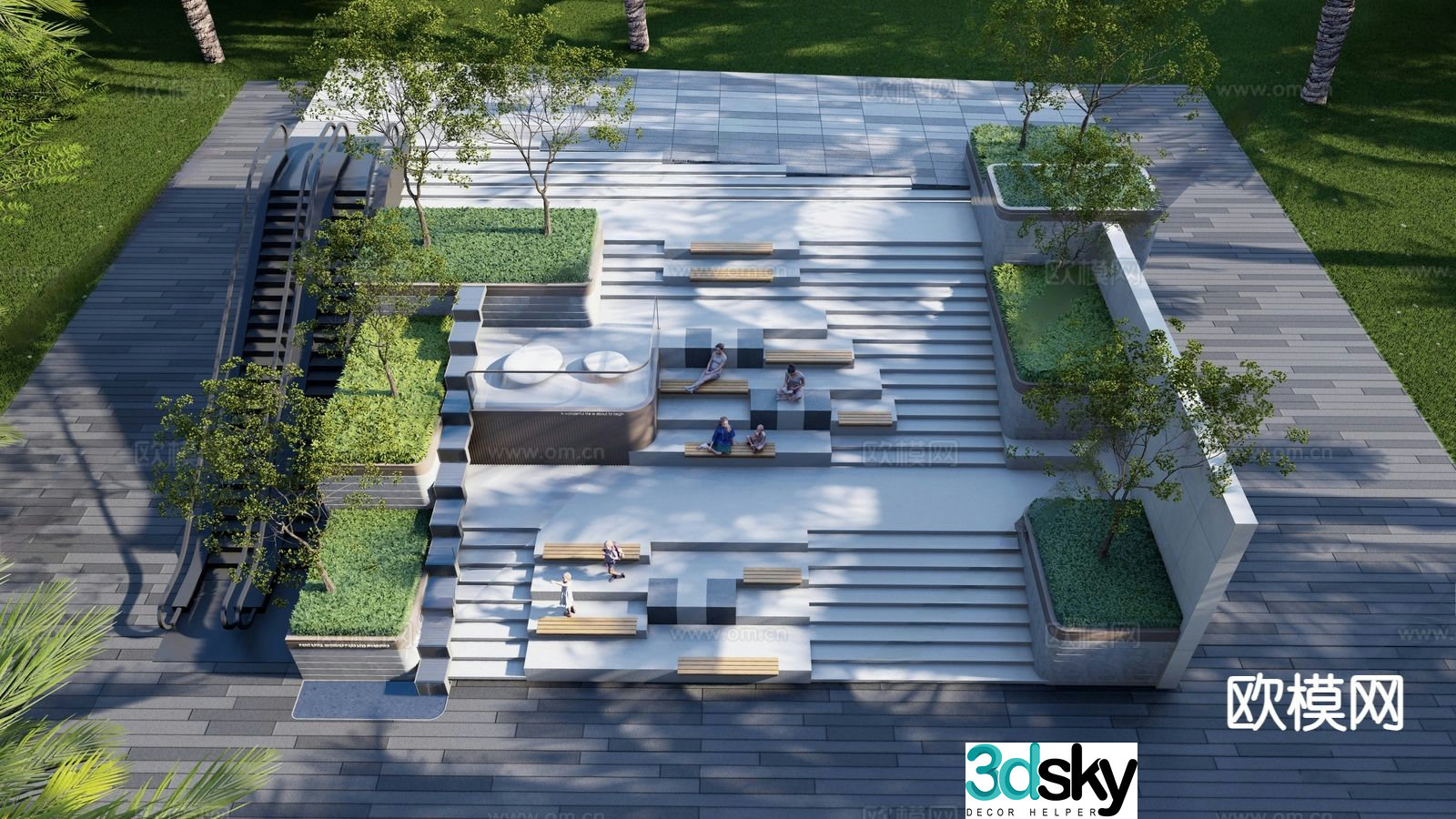 Modern park landscape steps landscape commercial street sunken steps 3D model