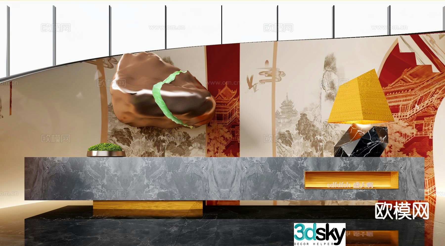 Modern front desk reception desk 3d model
