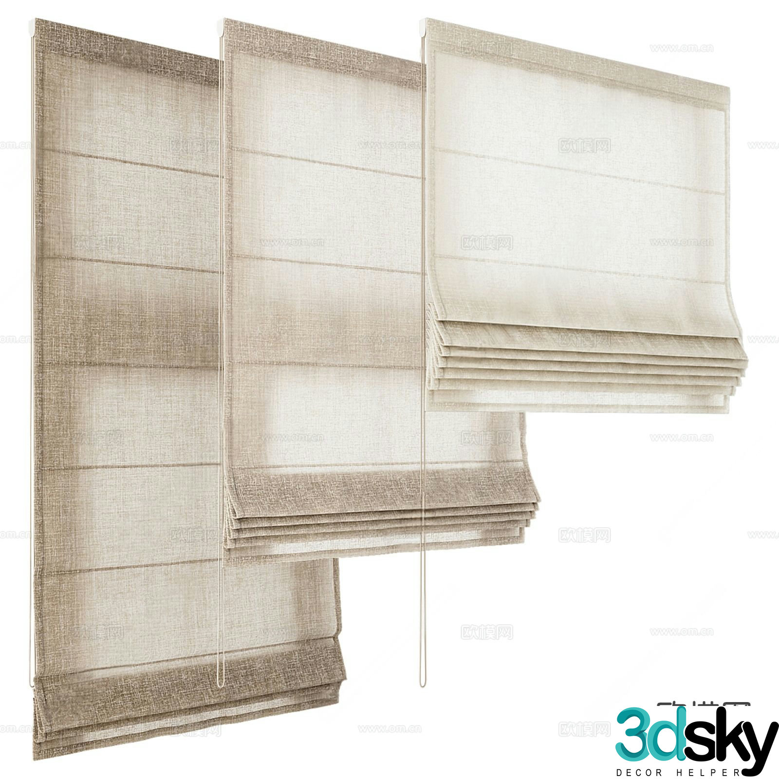 Modern curtains fabric plain color Roman curtain 3d model