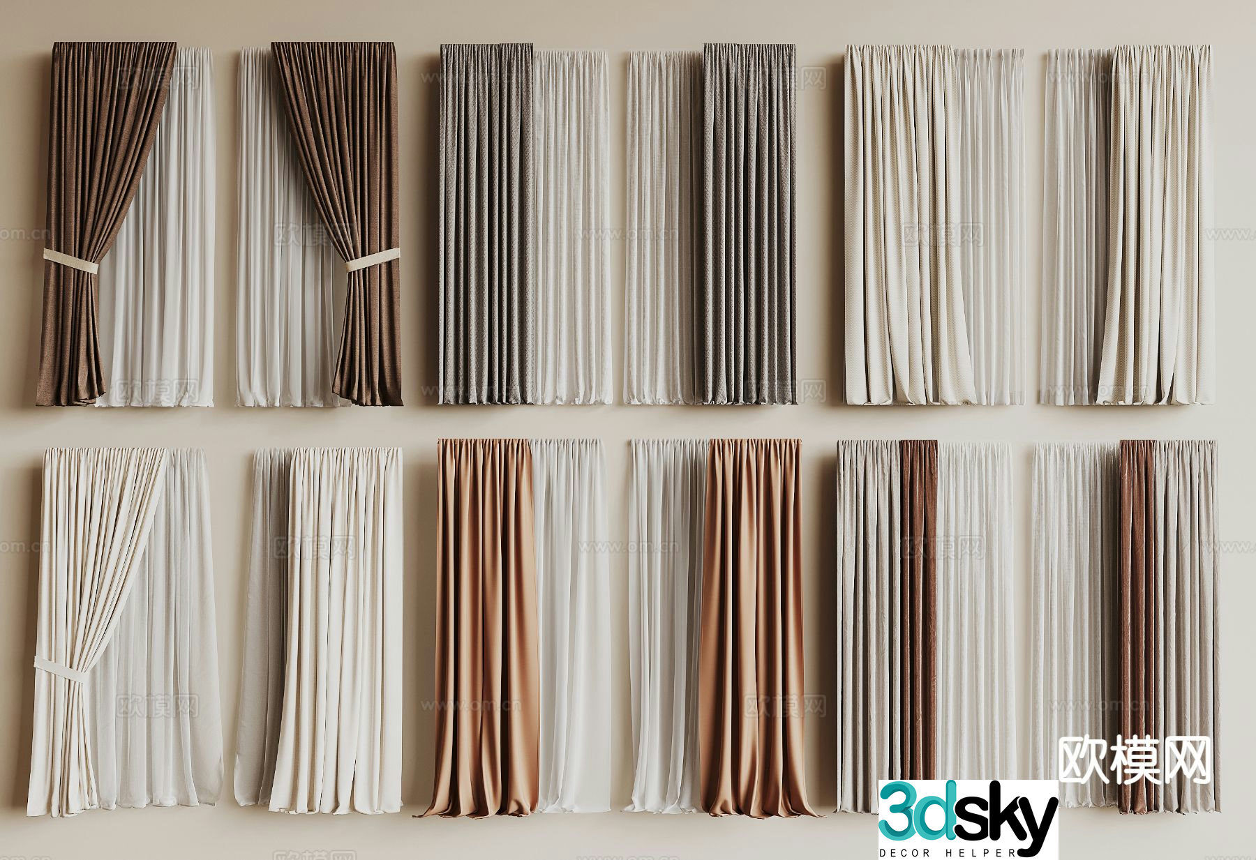 Modern curtain gauze curtain curtain 3d model