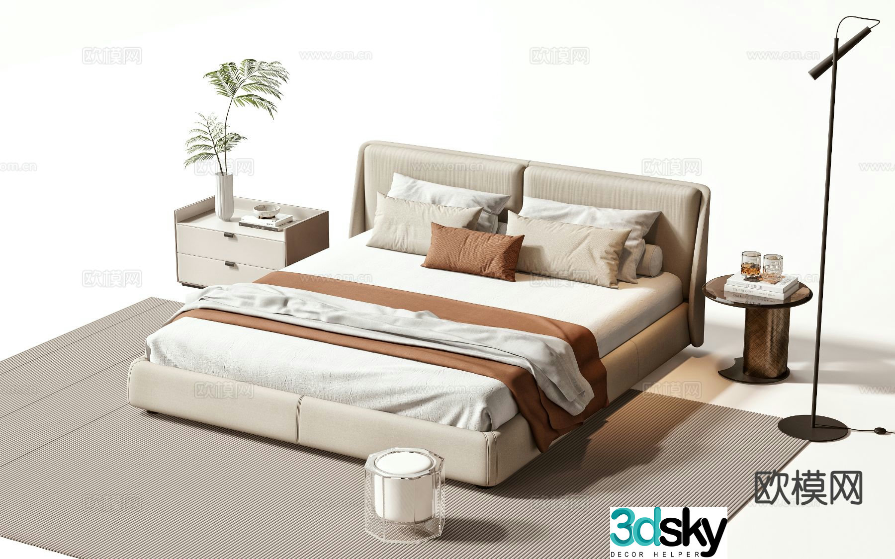 Modern double bed 3d model