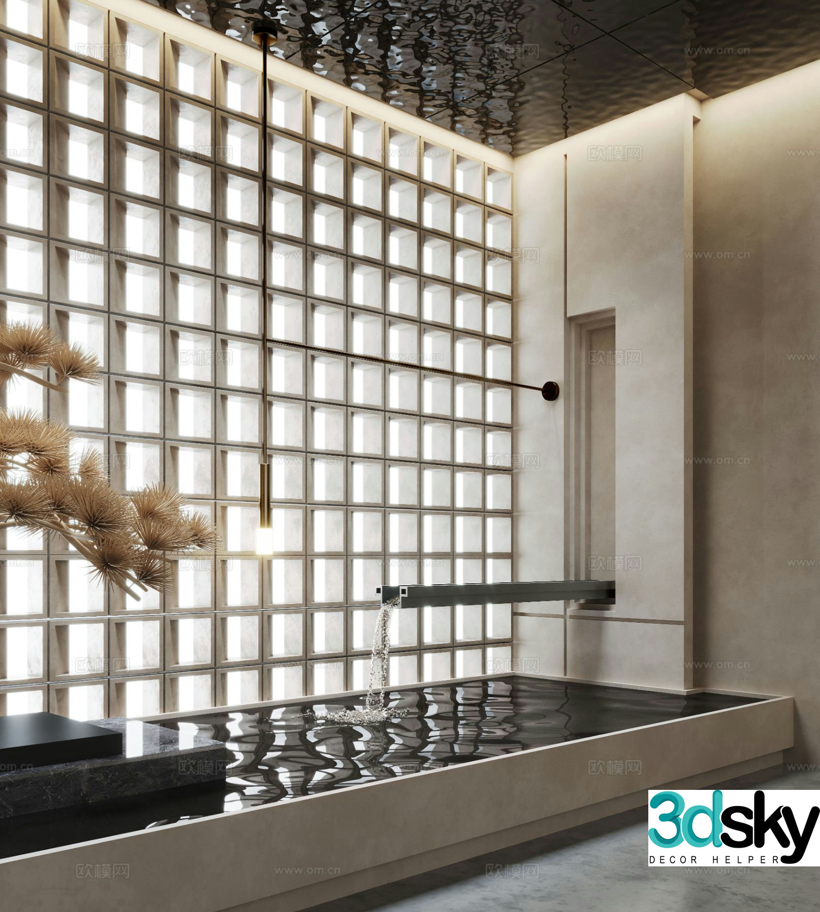Modern indoor water feature flowing water fountain 3d model