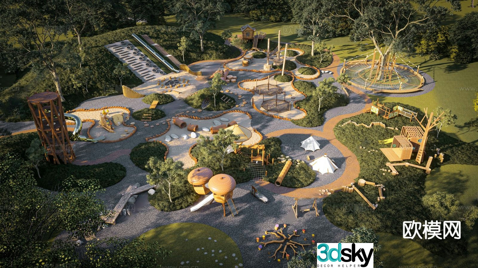 Modern camping park holiday campsite 3d model
