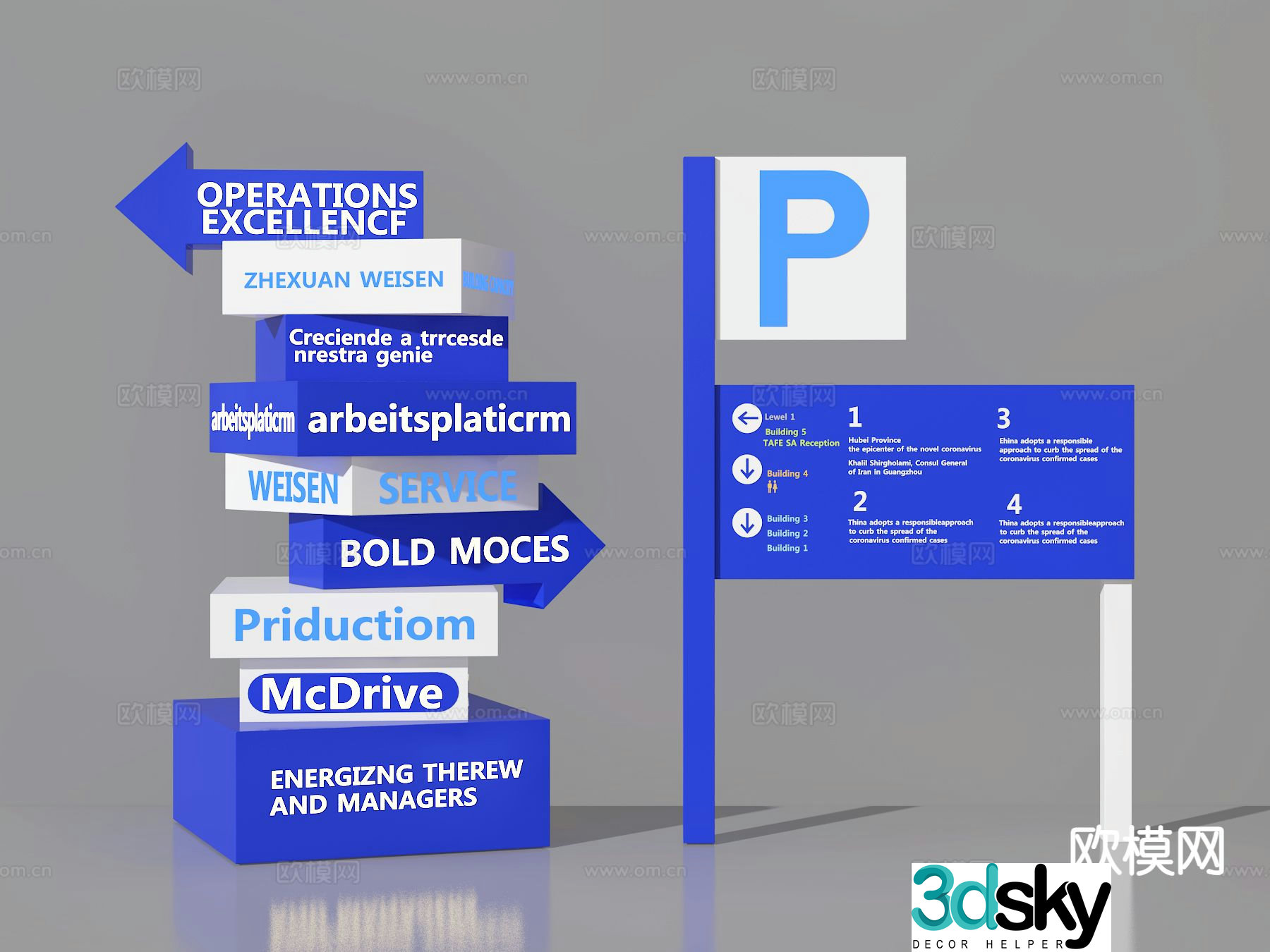 signage guide sign signage 3d model