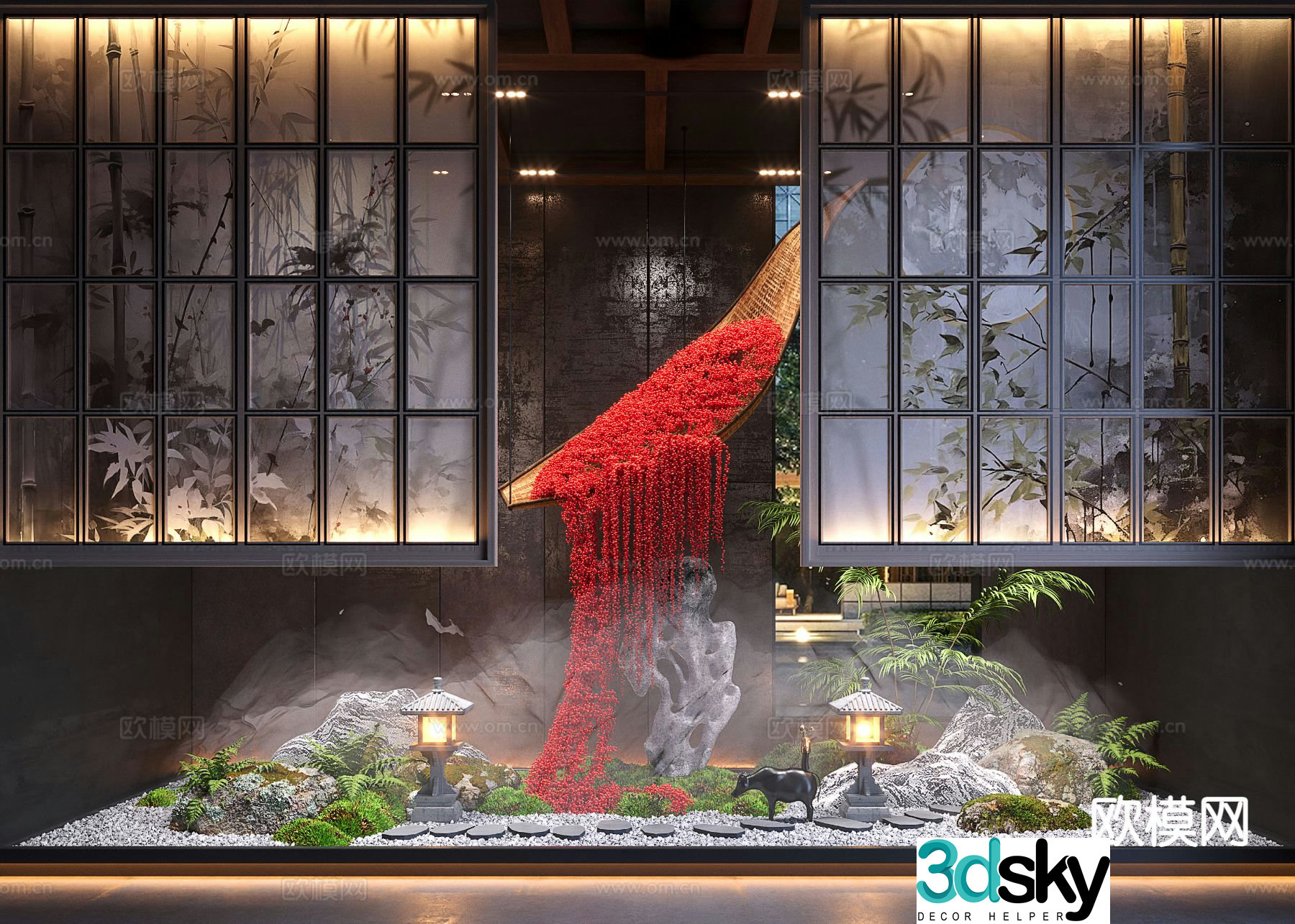 New Chinese style interior landscape moss sketch 3D model