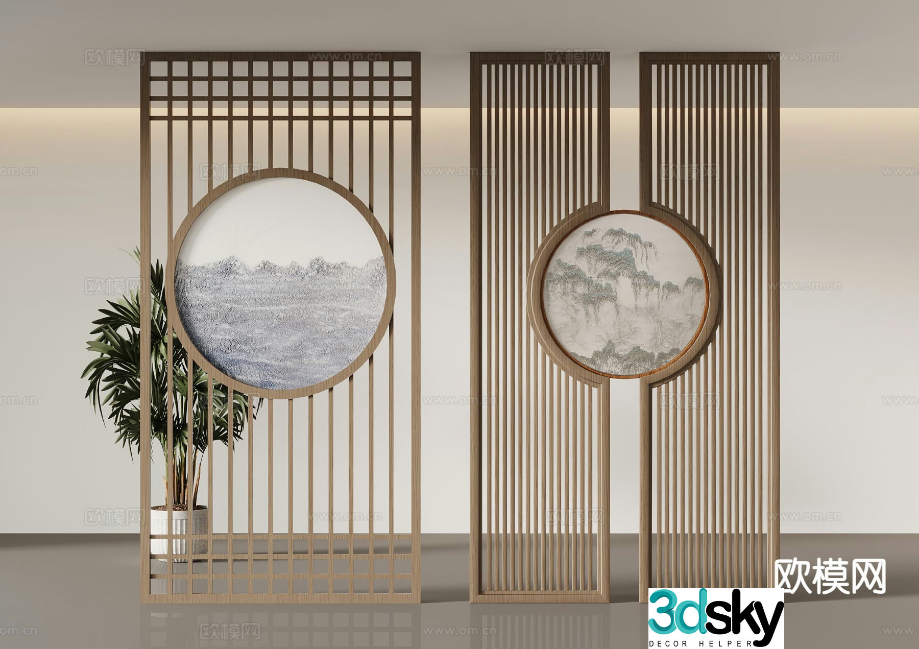 New Chinese-style screen partition 3D model