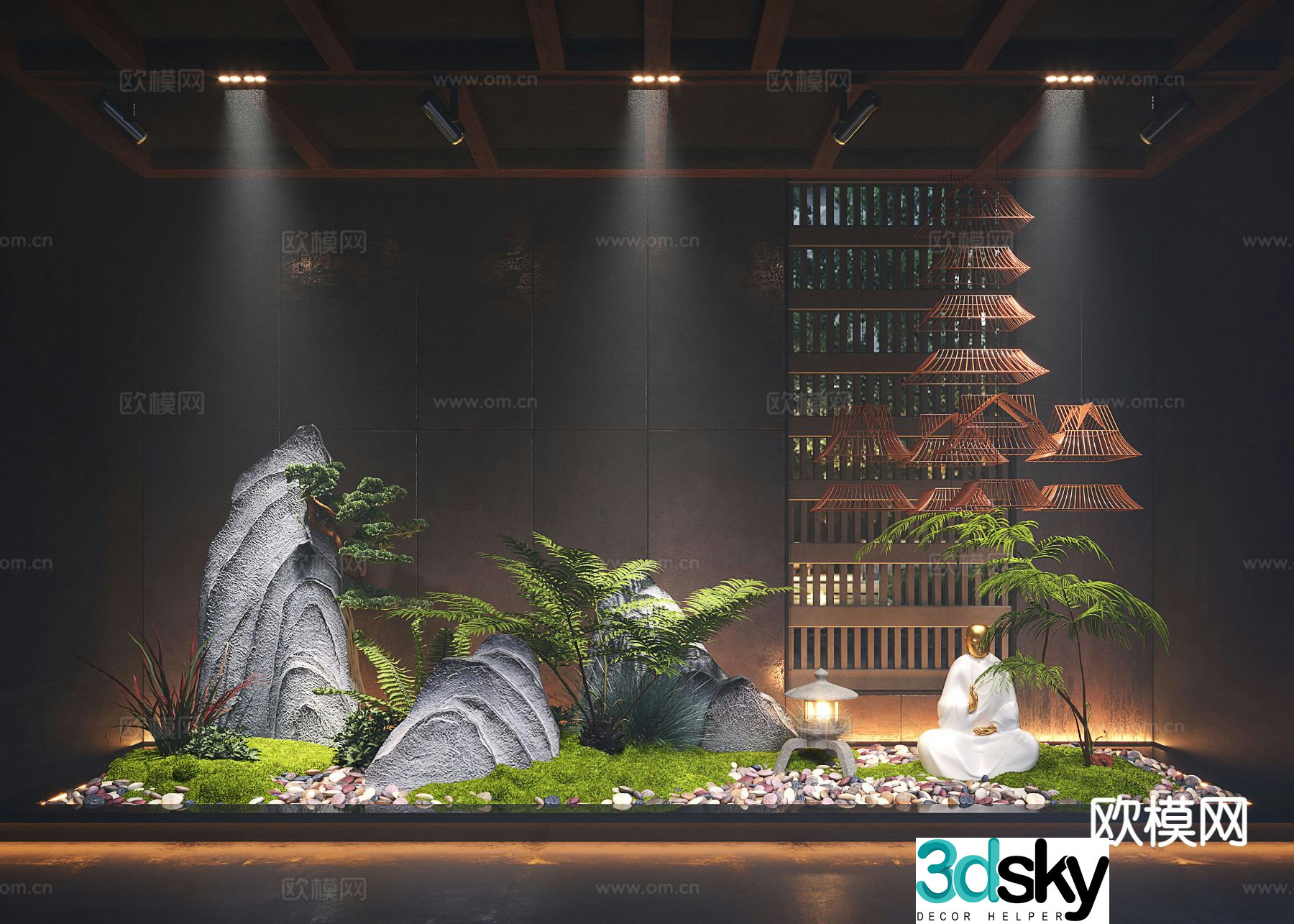 New Chinese style interior landscape moss sketch 3D model