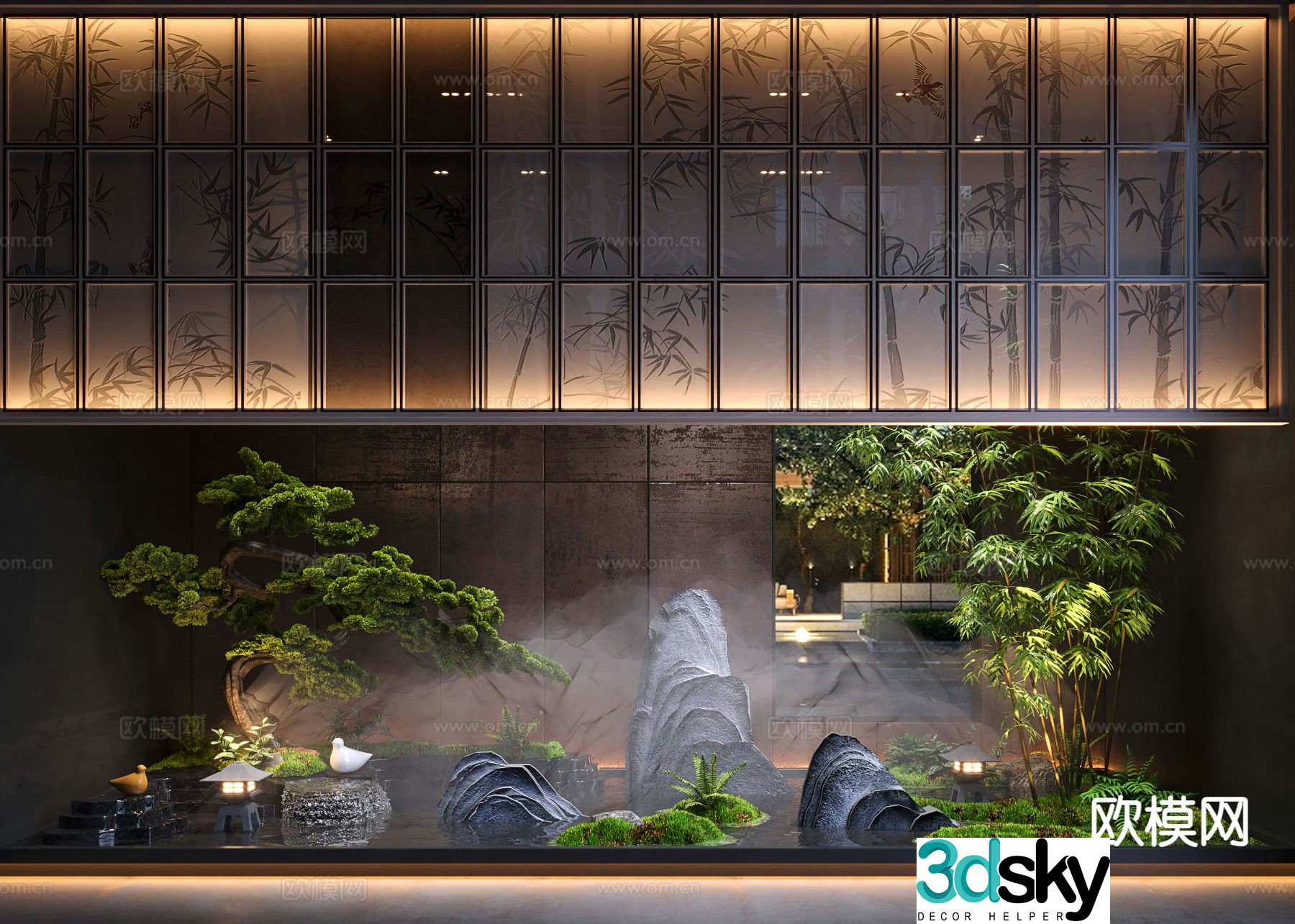 New Chinese style interior landscape moss sketch 3D model