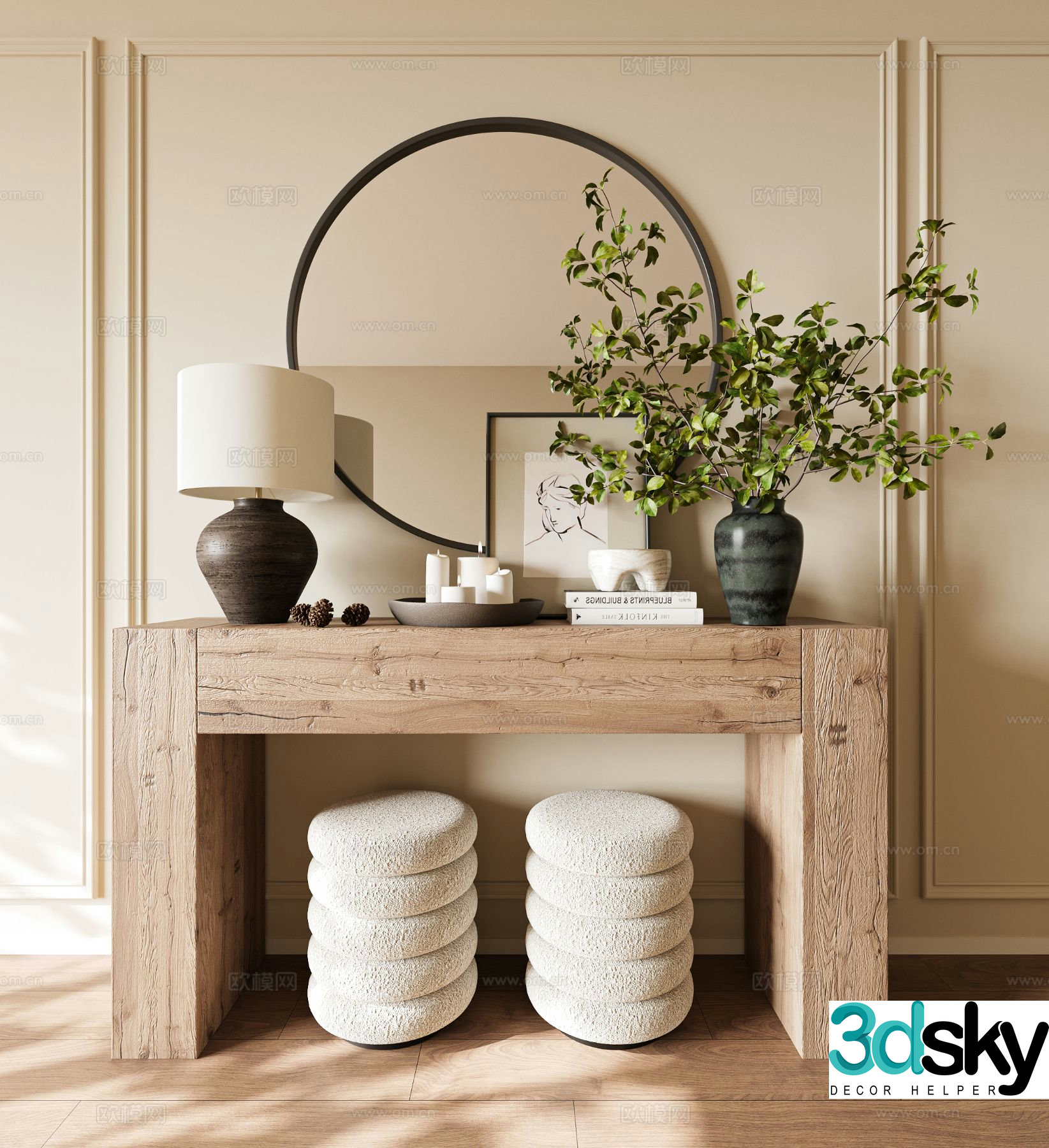Log style dressing table 3d model