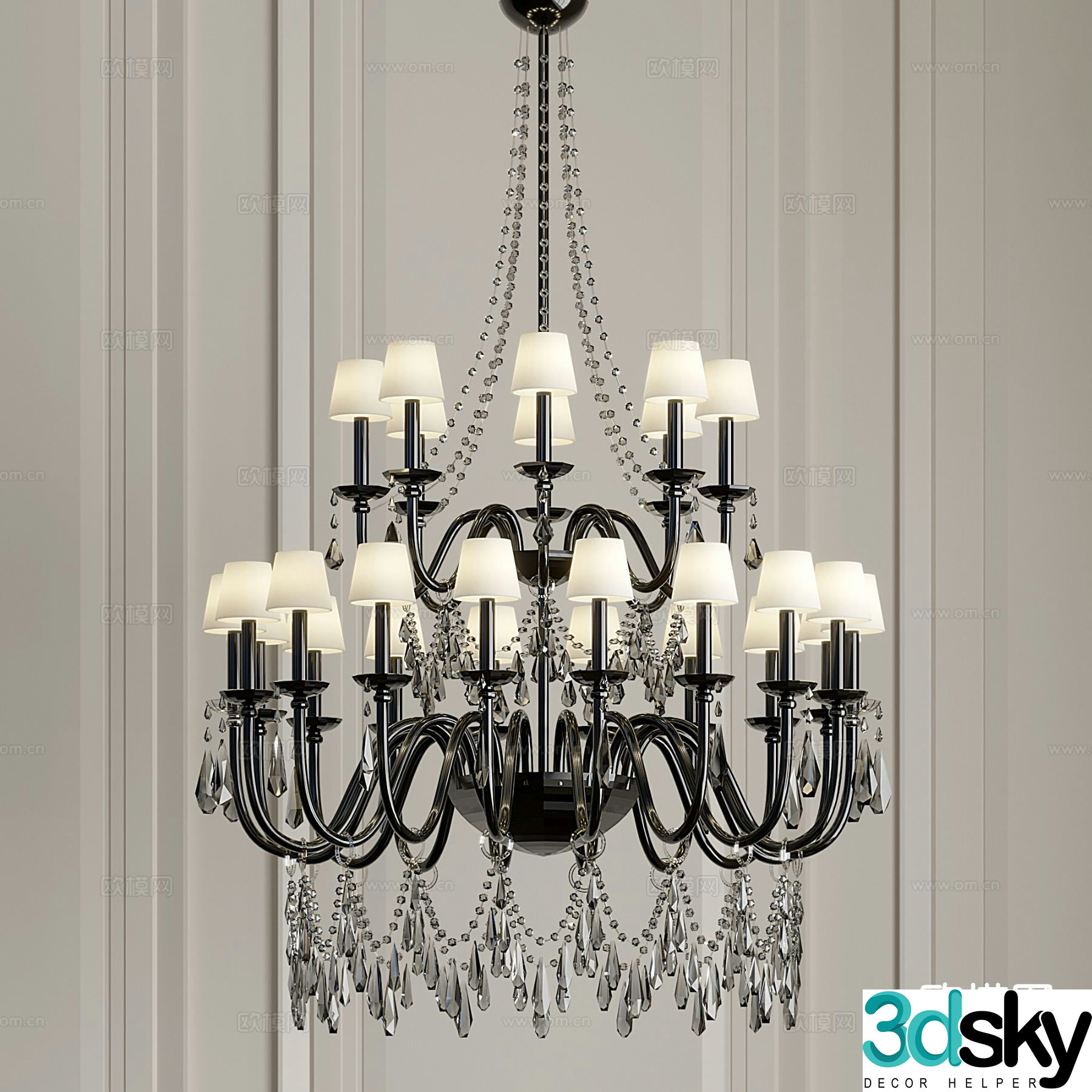 European crystal lamp multi-head chandelier 3D model