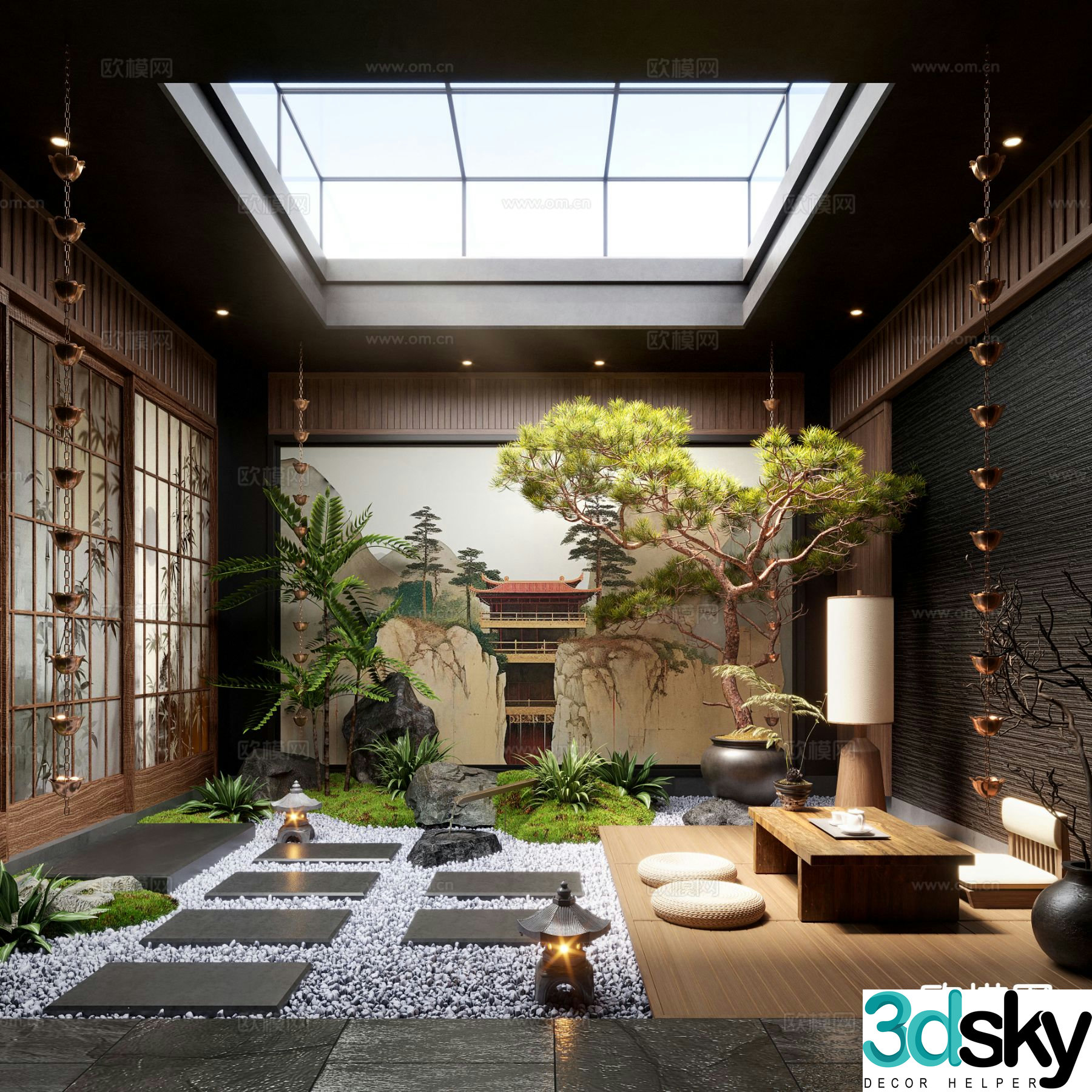 New Chinese Zen Patio Courtyard Landscape 3D Model