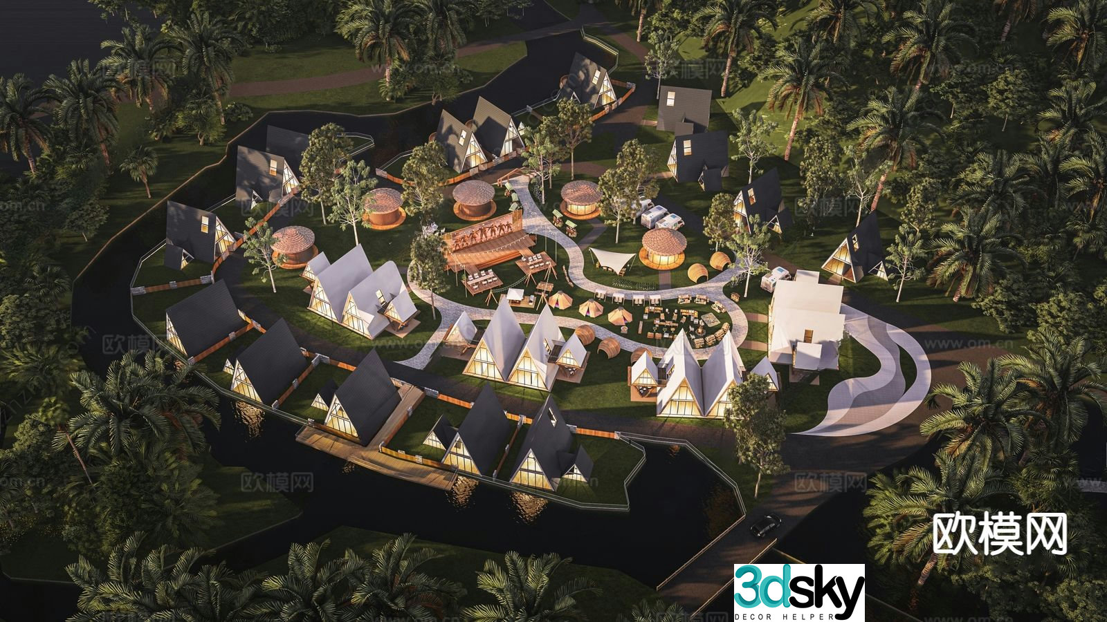 Modern camping park holiday campsite 3d model