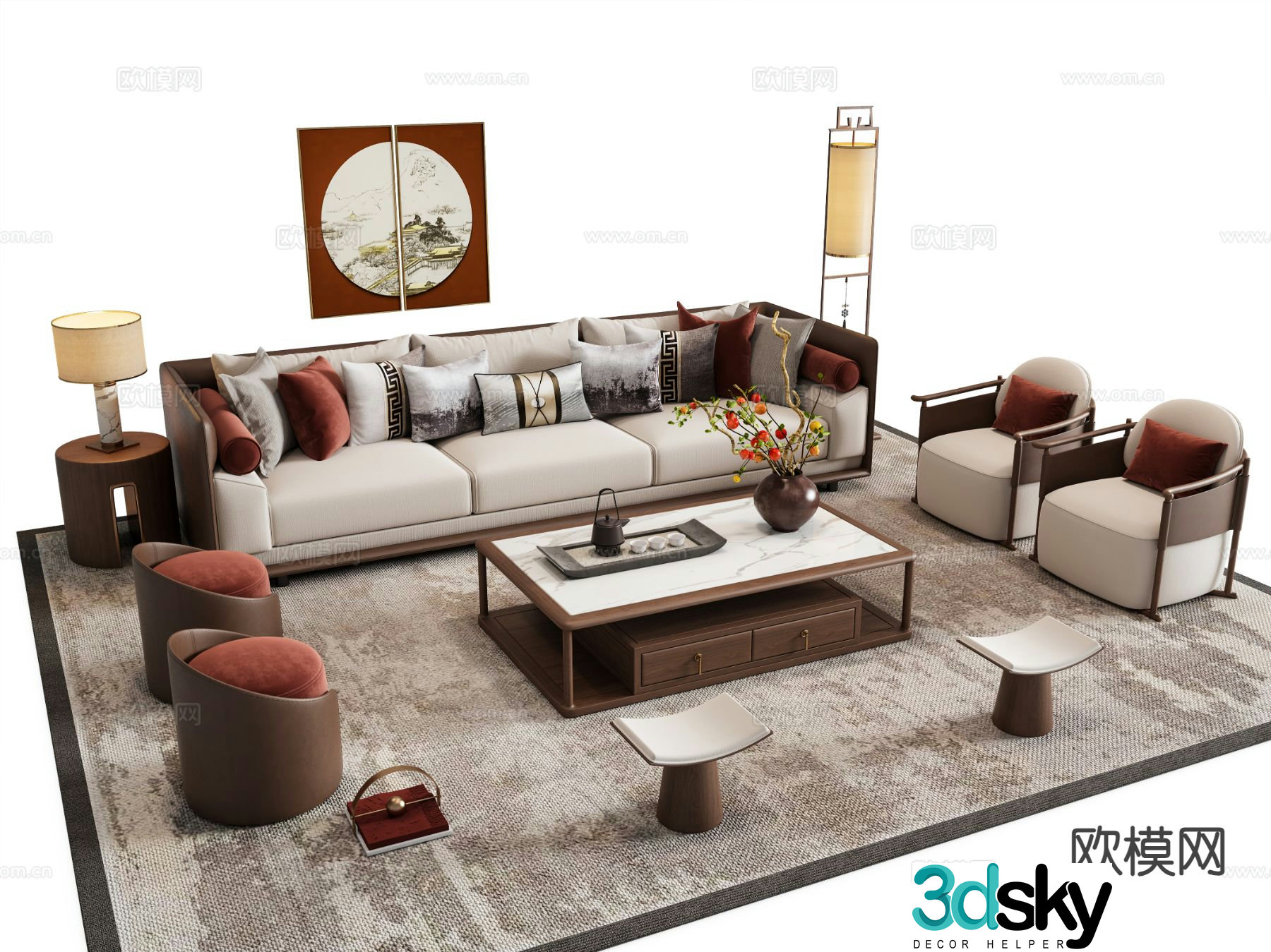 New Chinese style sofa modular sofa 3d model