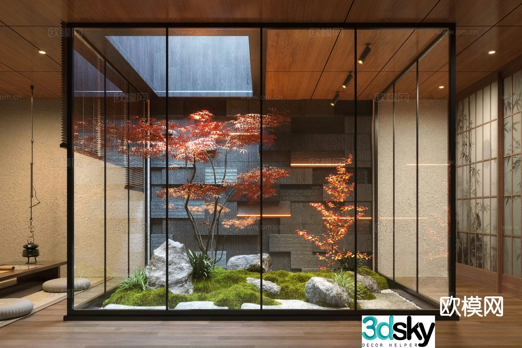 New Chinese style patio landscape red maple sketch 3D model