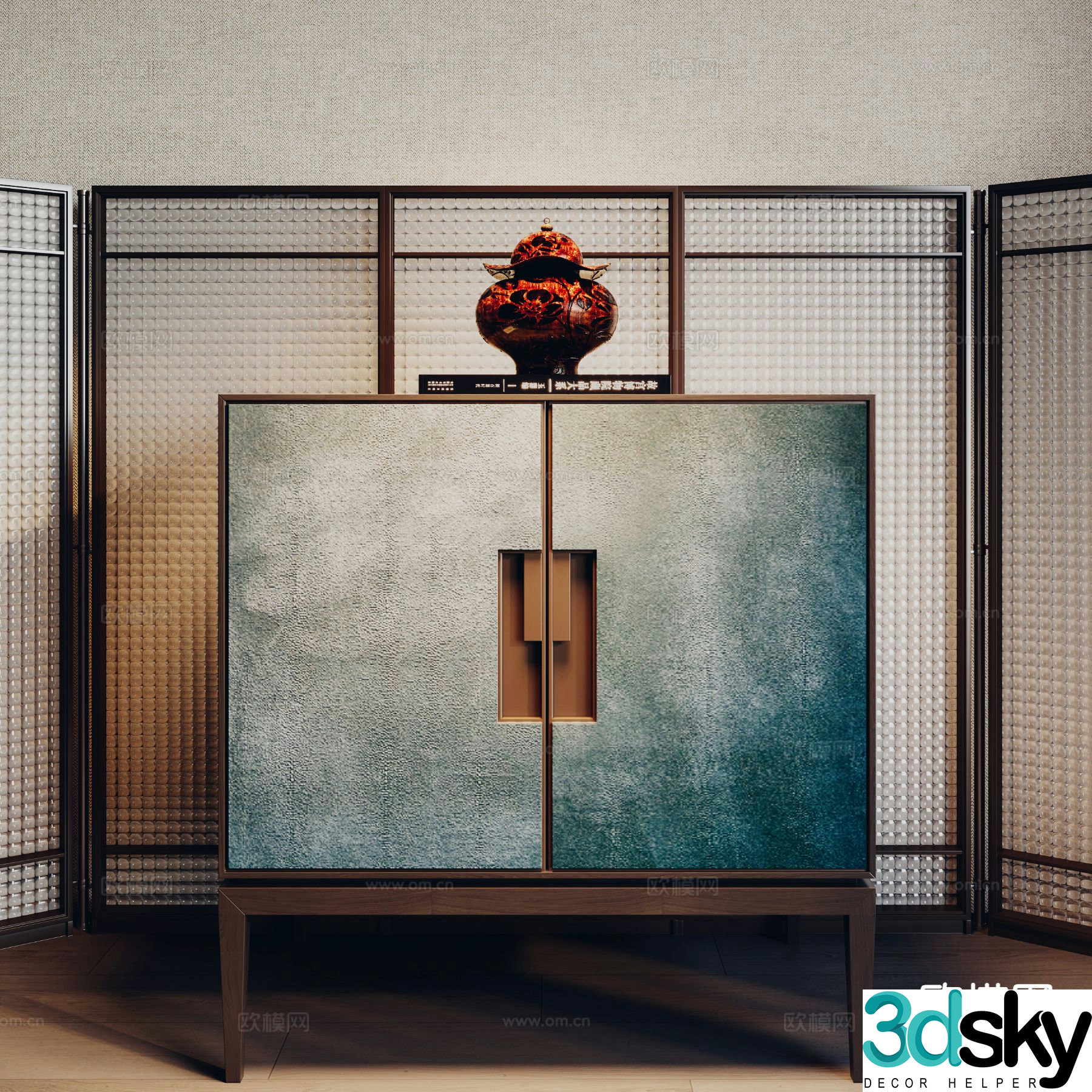 New Chinese style side cabinet entrance cabinet 3D model