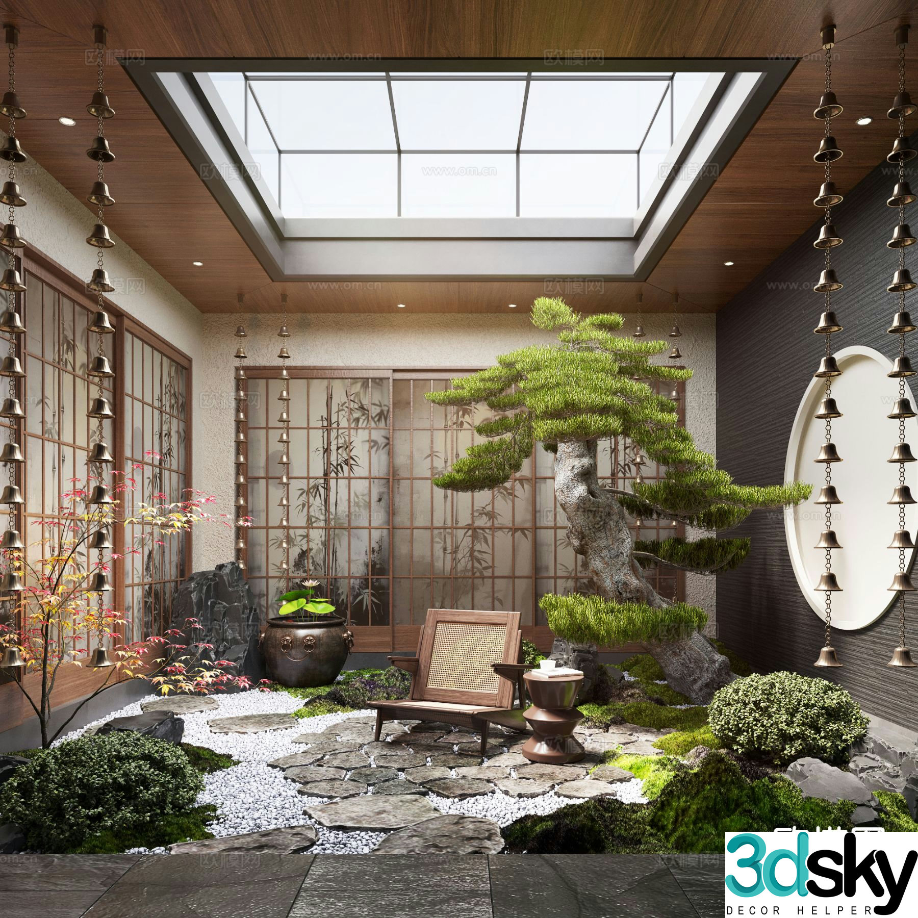 New Chinese Zen Patio Courtyard Landscape 3D Model