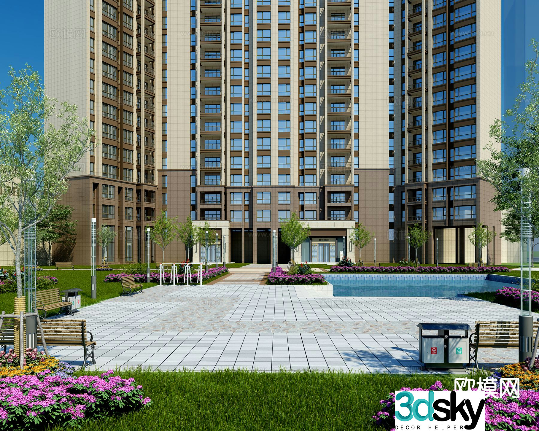 Residential inner courtyard landscape 3d model