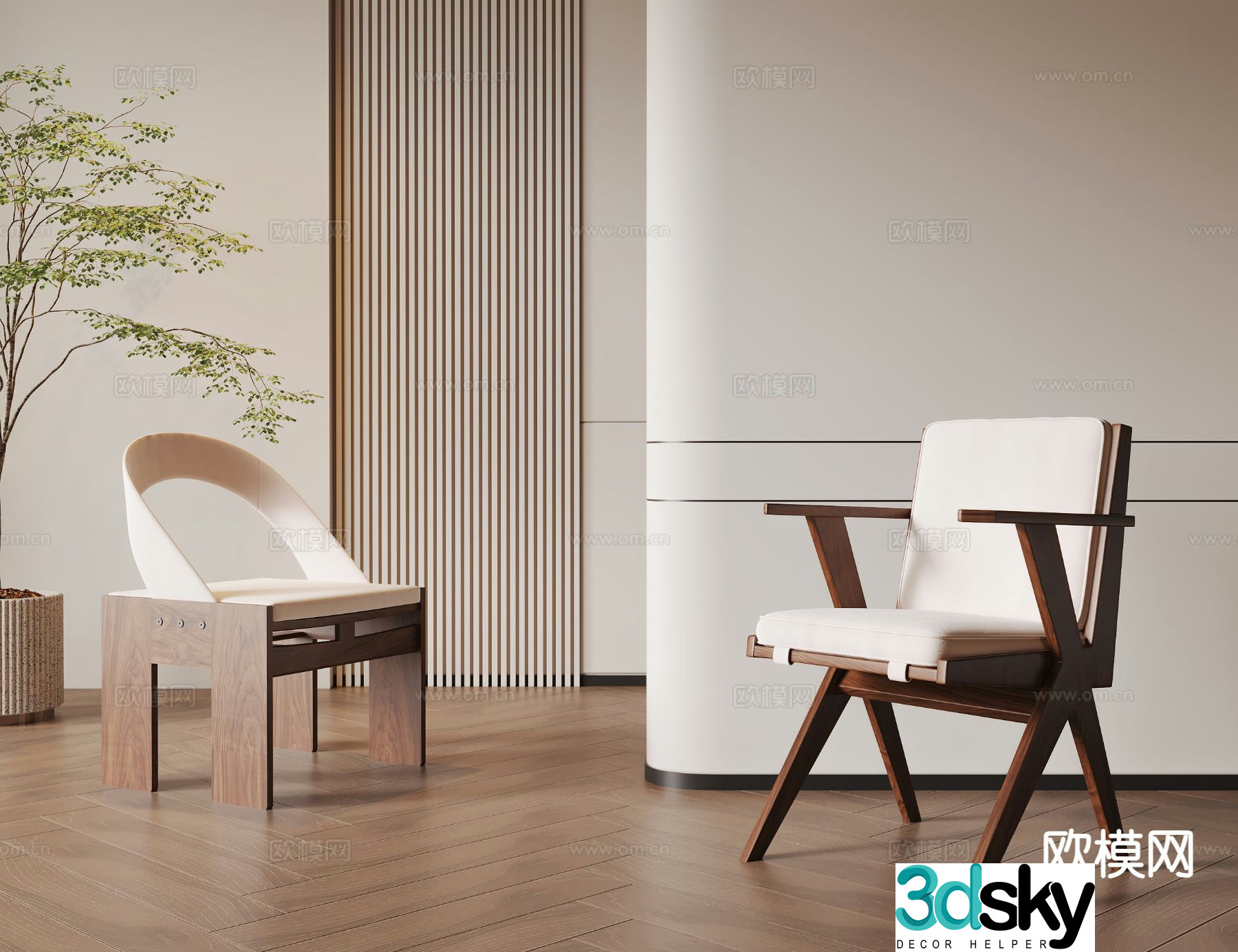 Medieval style solid wood single chair 3D model