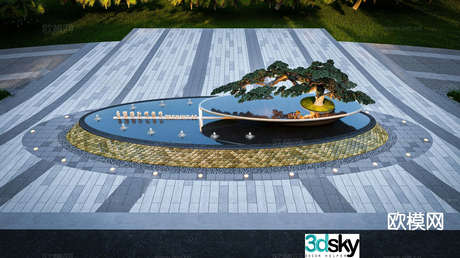 Modern rockery water feature hotel entrance water feature 3D model