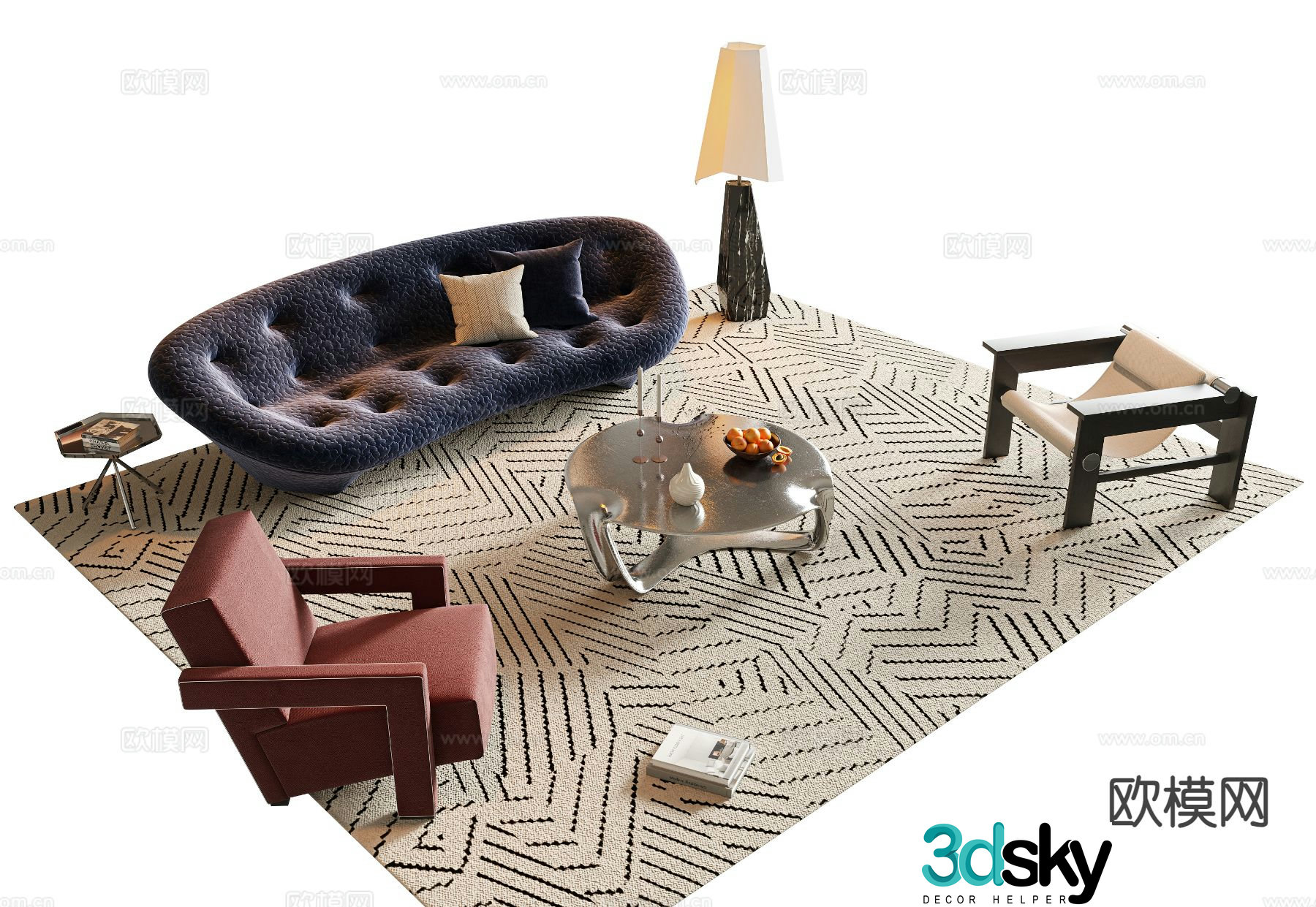 Wabi-sabi style modular sofa 3d model