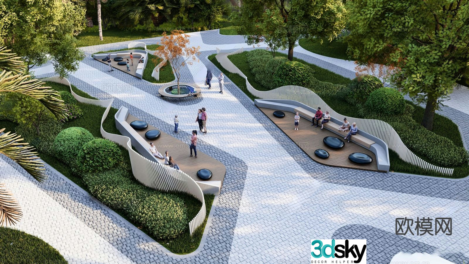 Modern pocket park citizen park landscape 3d model